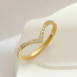 KissICON Kissicon Delicate Bling V Ring – Stainless Gold Shine