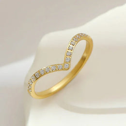 KissICON Kissicon Delicate Bling V Ring – Stainless Gold Shine