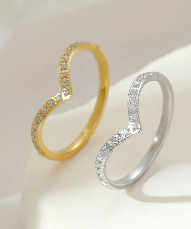 KissICON Kissicon Delicate Bling V Ring – Stainless Gold Shine