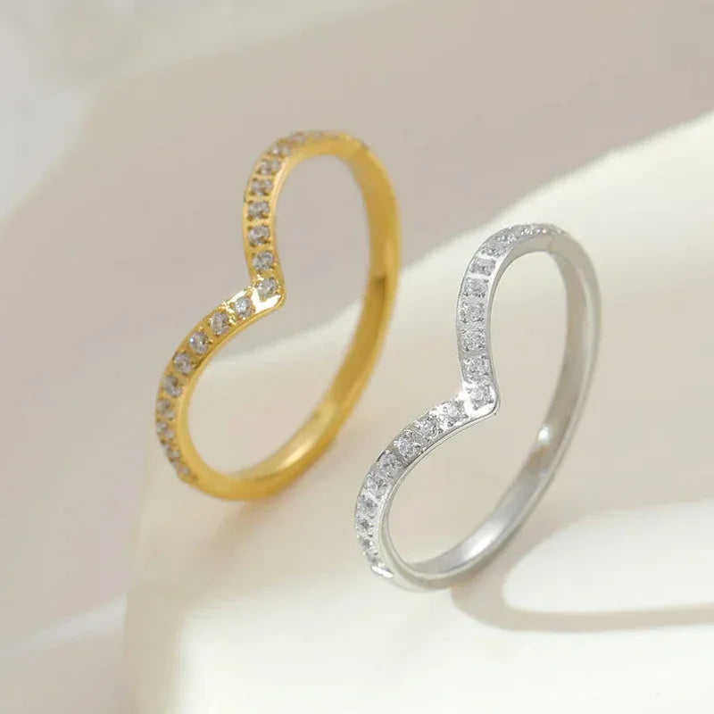 KissICON Kissicon Delicate Bling V Ring – Stainless Gold Shine