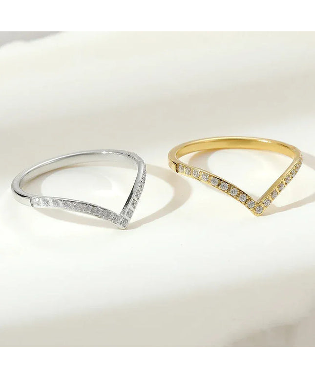 KissICON Kissicon Delicate Bling V Ring – Stainless Gold Shine