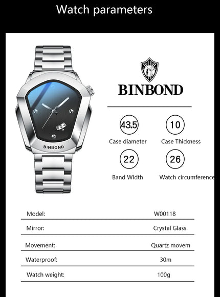 KissICON KissIcon Diamond Shaped Men Watch Waterproof Strap -