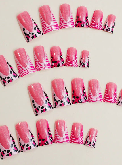 KissICON KissIcon Duckbill Pink Leopard Fake Nails Full Cover