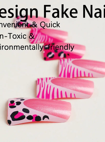 KissICON KissIcon Duckbill Pink Leopard Fake Nails Full Cover