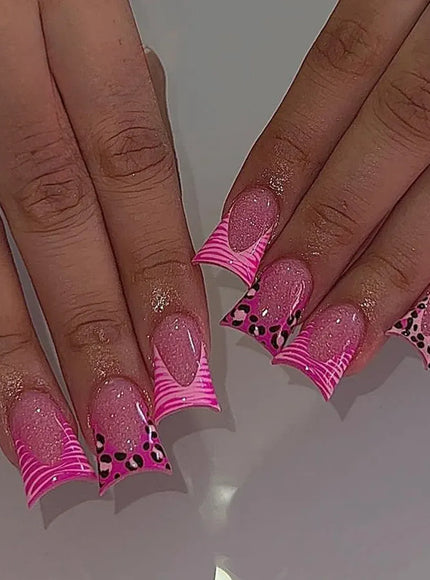 KissICON KissIcon Duckbill Pink Leopard Fake Nails Full Cover