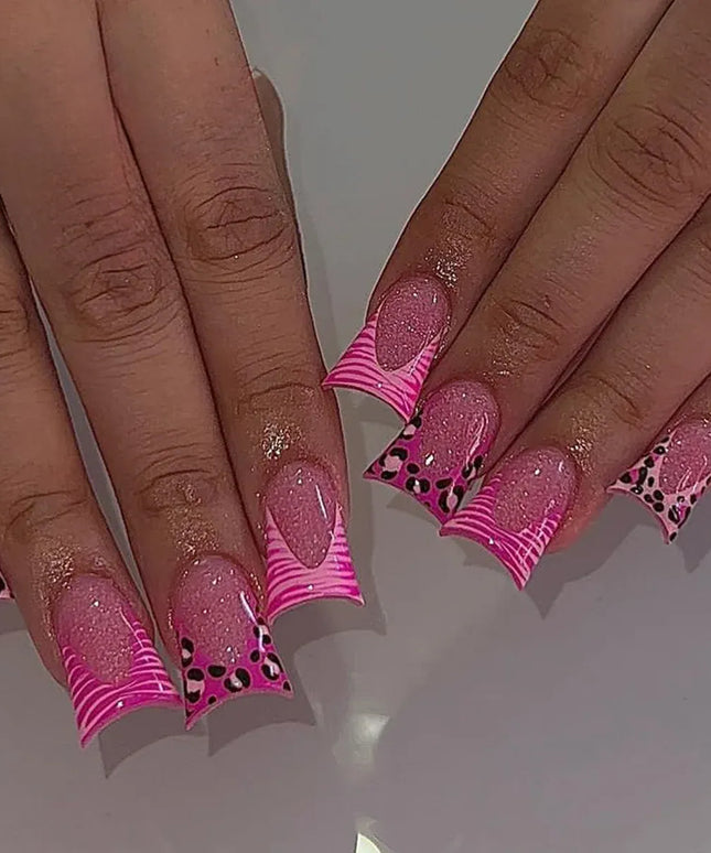 KissICON KissIcon Duckbill Pink Leopard Fake Nails Full Cover