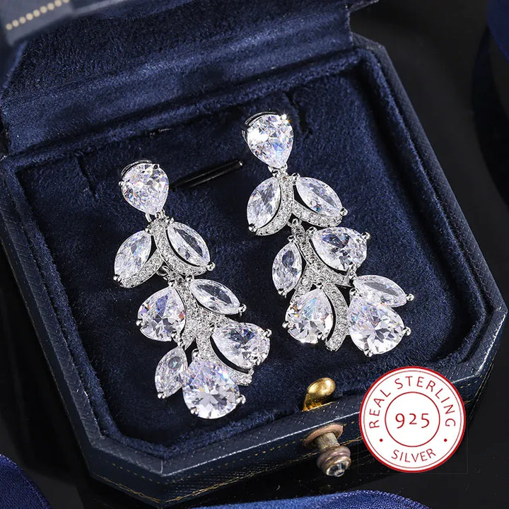 KissIcon Elegant 925 Silver Zircon Drop Earrings - Shine