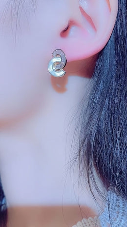 jkthpu-45 KissIcon Elegant Double C Zirconia Earrings - Pearl Glow