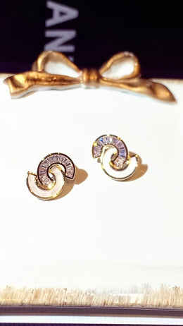 jkthpu-45 KissIcon Elegant Double C Zirconia Earrings - Pearl Glow