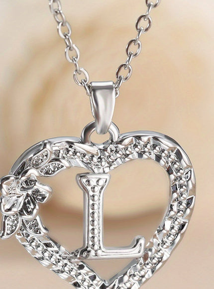 jkthpu-45 KissIcon Elegant Initial Heart Necklace - CZ Birthstone