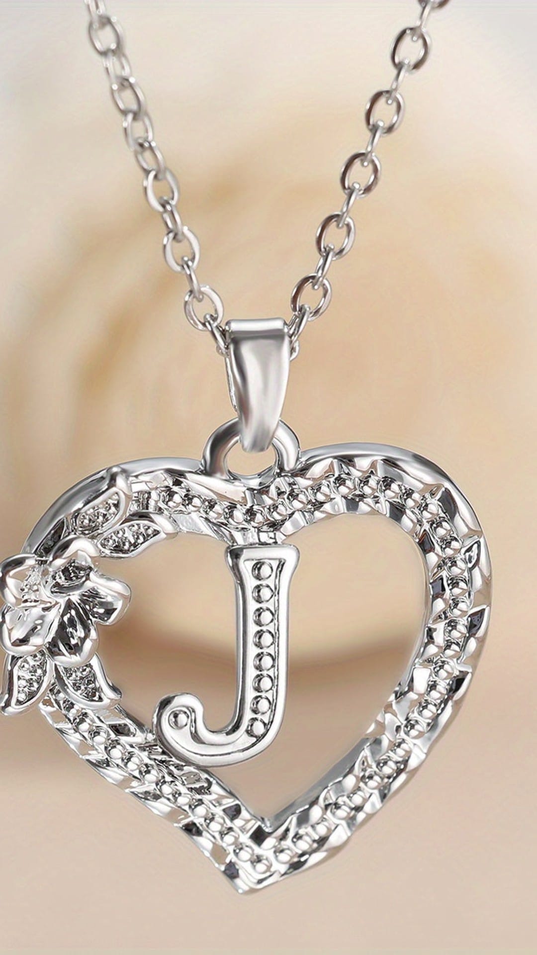 jkthpu-45 KissIcon Elegant Initial Heart Necklace - CZ Birthstone