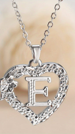jkthpu-45 KissIcon Elegant Initial Heart Necklace - CZ Birthstone
