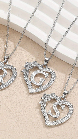 jkthpu-45 KissIcon Elegant Initial Heart Necklace - CZ Birthstone