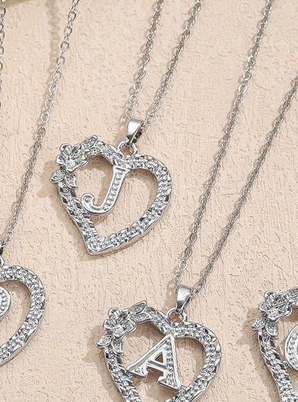 jkthpu-45 KissIcon Elegant Initial Heart Necklace - CZ Birthstone