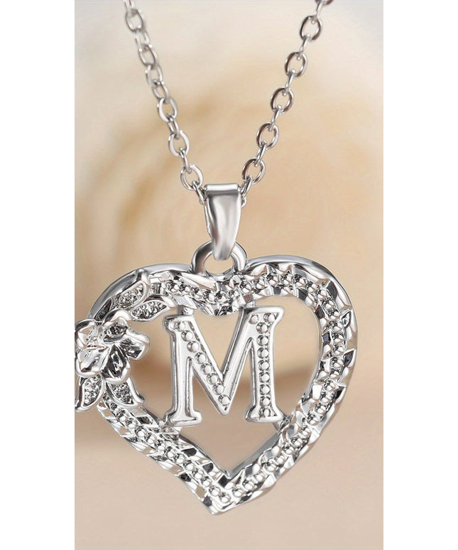jkthpu-45 KissIcon Elegant Initial Heart Necklace - CZ Birthstone