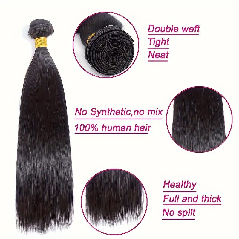 KissICON KissIcon Elegant Straight Human Hair Bundles - Double