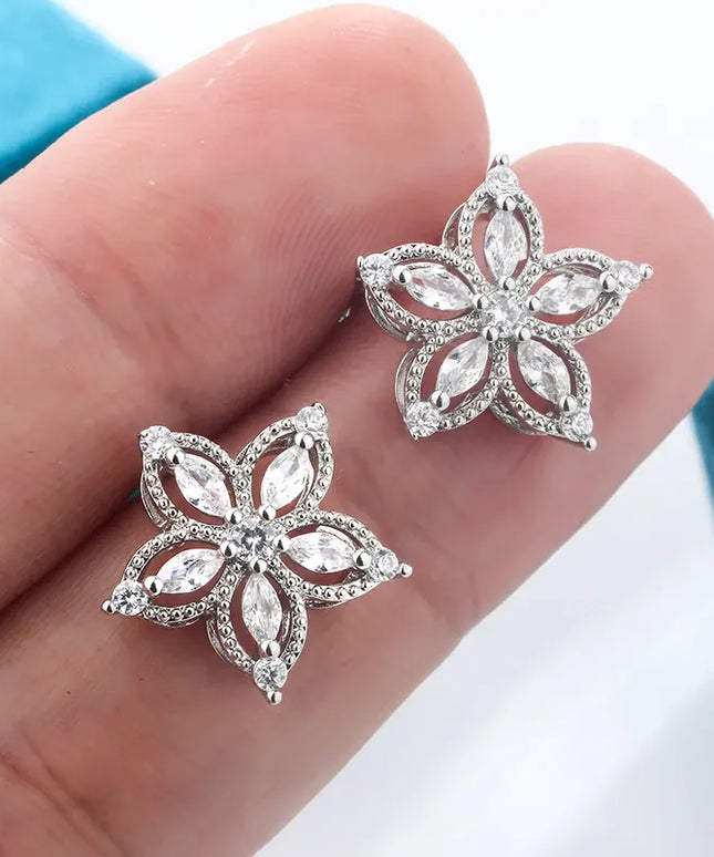 KissICON KissIcon Exquisite 925 Silver Flower Earrings - Zircon Glow