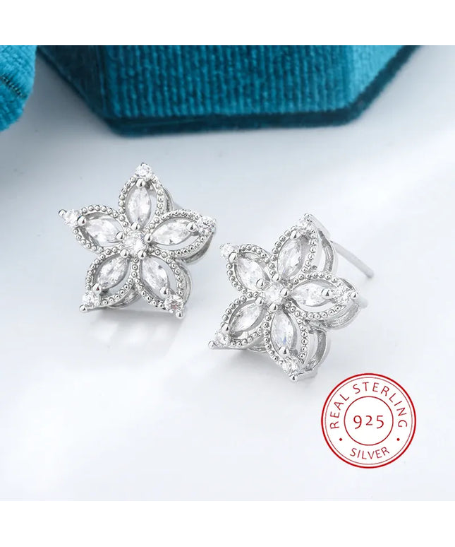 KissICON KissIcon Exquisite 925 Silver Flower Earrings - Zircon Glow