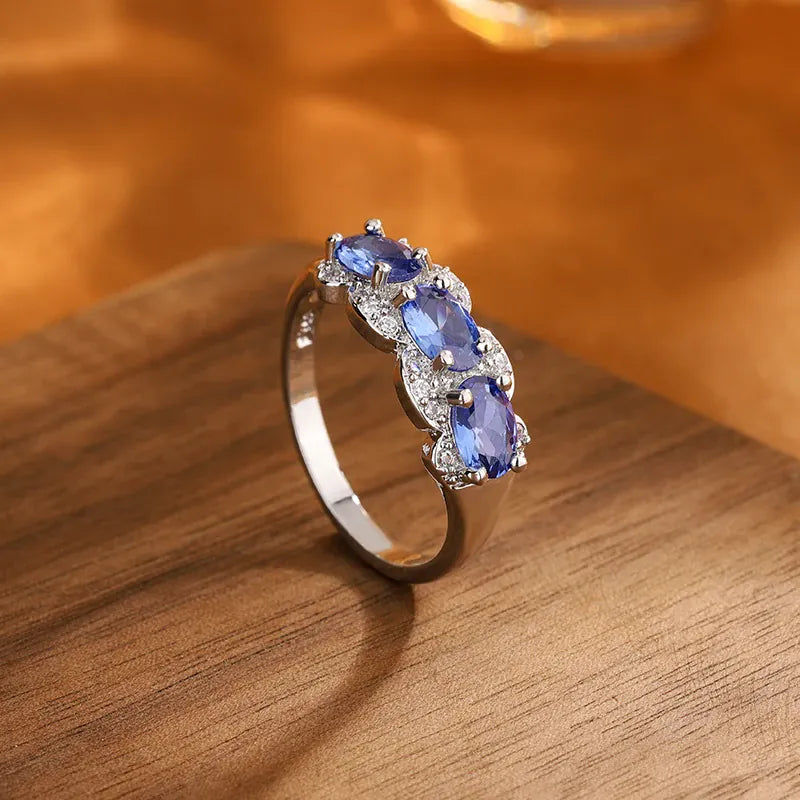 KissICON KissIcon Exquisite Blue CZ Ring - 925 Sterling Silver Gift
