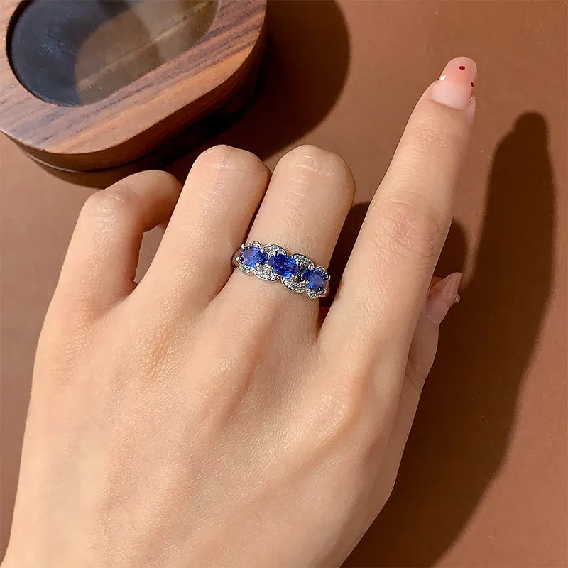KissICON KissIcon Exquisite Blue CZ Ring - 925 Sterling Silver Gift