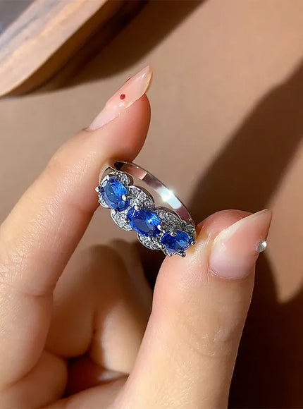 KissICON KissIcon Exquisite Blue CZ Ring - 925 Sterling Silver Gift