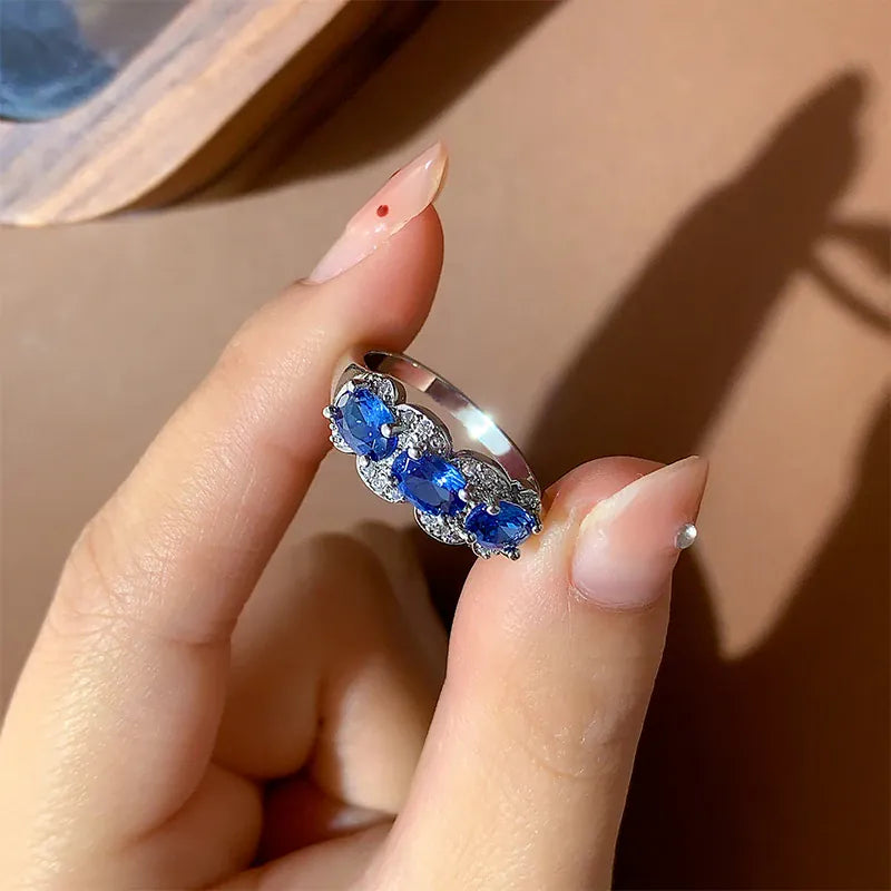 KissICON KissIcon Exquisite Blue CZ Ring - 925 Sterling Silver Gift