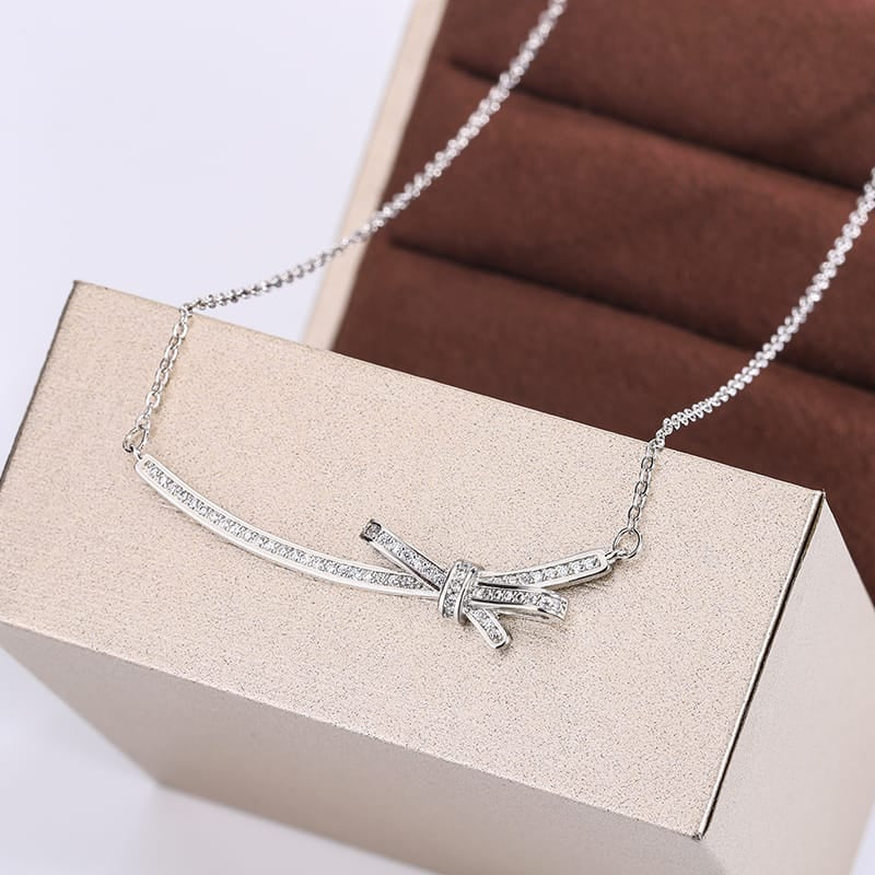 KissICON KissIcon Exquisite Bow Zircon Necklace - 925 Silver Plated