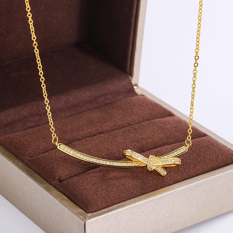KissICON KissIcon Exquisite Bow Zircon Necklace - 925 Silver Plated