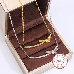 KissICON KissIcon Exquisite Bow Zircon Necklace - 925 Silver Plated