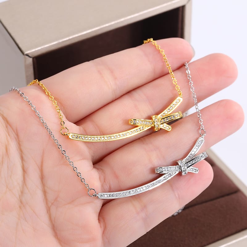 KissICON KissIcon Exquisite Bow Zircon Necklace - 925 Silver Plated