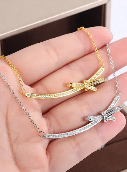 KissICON KissIcon Exquisite Bow Zircon Necklace - 925 Silver Plated
