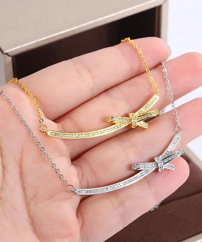 KissICON KissIcon Exquisite Bow Zircon Necklace - 925 Silver Plated
