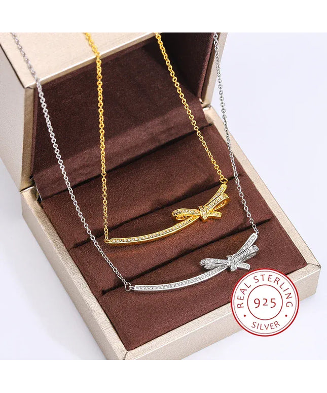 KissICON KissIcon Exquisite Bow Zircon Necklace - 925 Silver Plated