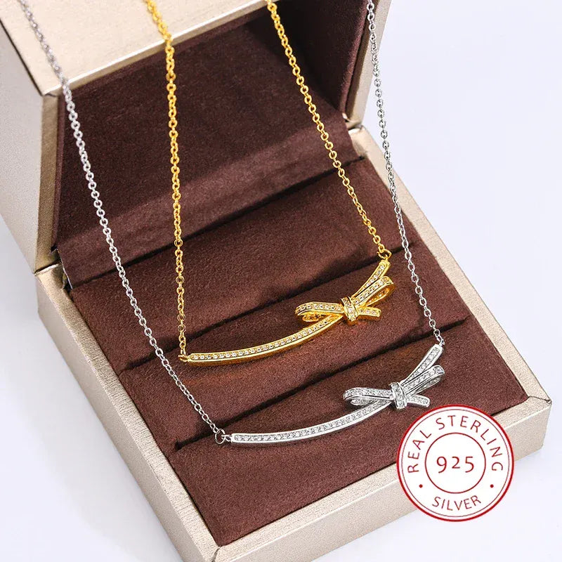 KissICON KissIcon Exquisite Bow Zircon Necklace - 925 Silver Plated