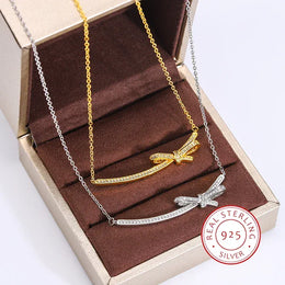 KissICON KissIcon Exquisite Bow Zircon Necklace - 925 Silver Plated