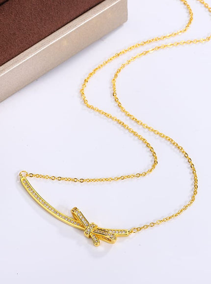 KissICON KissIcon Exquisite Bow Zircon Necklace - 925 Silver Plated