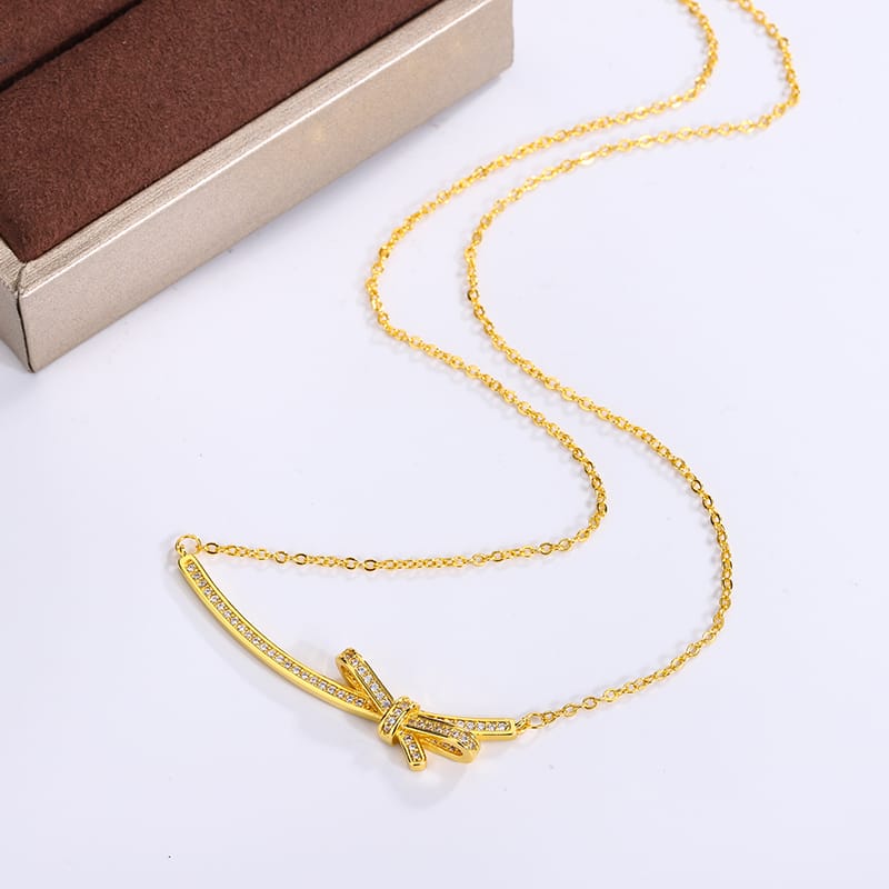 KissICON KissIcon Exquisite Bow Zircon Necklace - 925 Silver Plated
