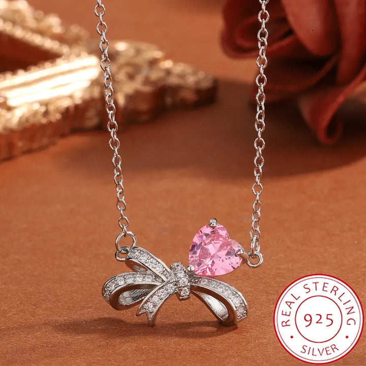 KissIcon Exquisite Pink Heart Zircon Pendant Necklace