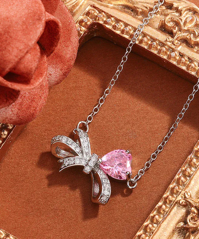 KissICON KissIcon Exquisite Pink Heart Zircon Pendant Necklace