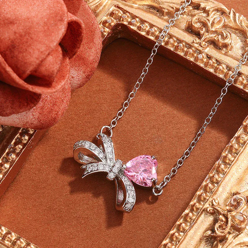 KissICON KissIcon Exquisite Pink Heart Zircon Pendant Necklace