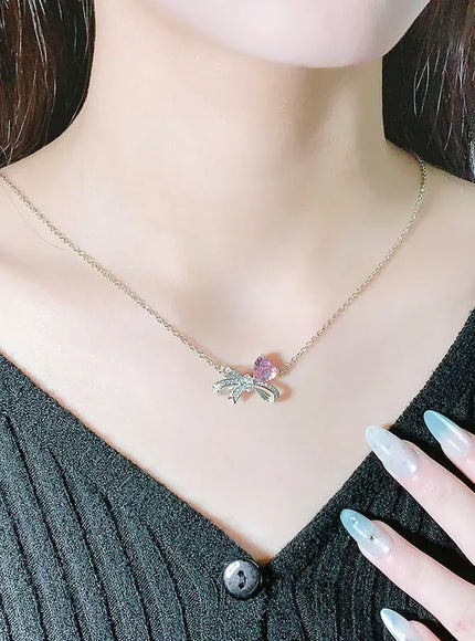 KissICON KissIcon Exquisite Pink Heart Zircon Pendant Necklace