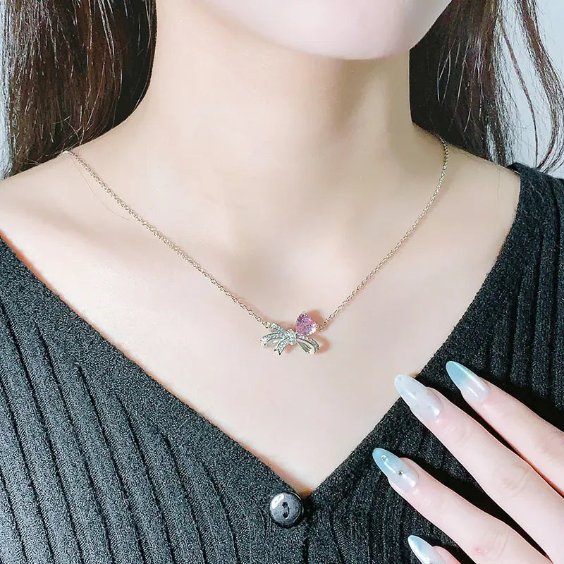 KissICON KissIcon Exquisite Pink Heart Zircon Pendant Necklace
