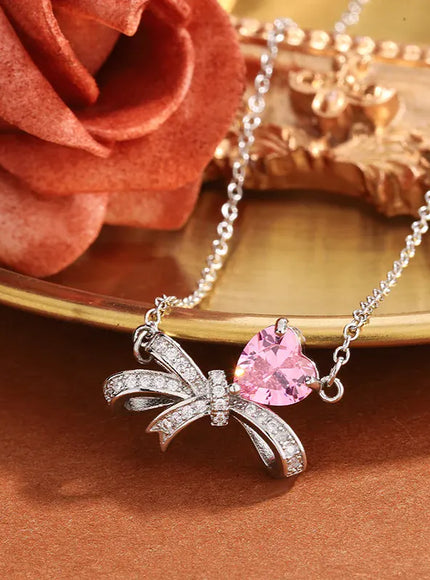 KissICON KissIcon Exquisite Pink Heart Zircon Pendant Necklace