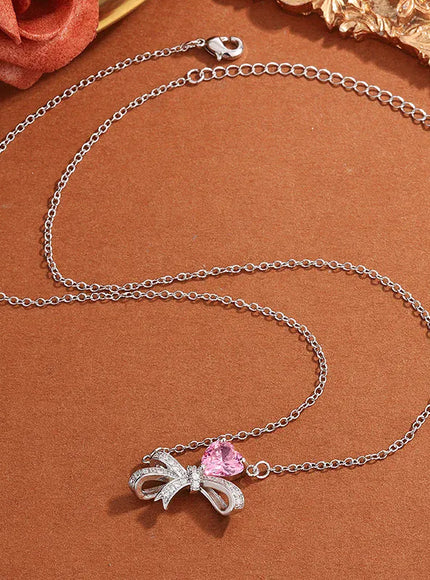 KissICON KissIcon Exquisite Pink Heart Zircon Pendant Necklace