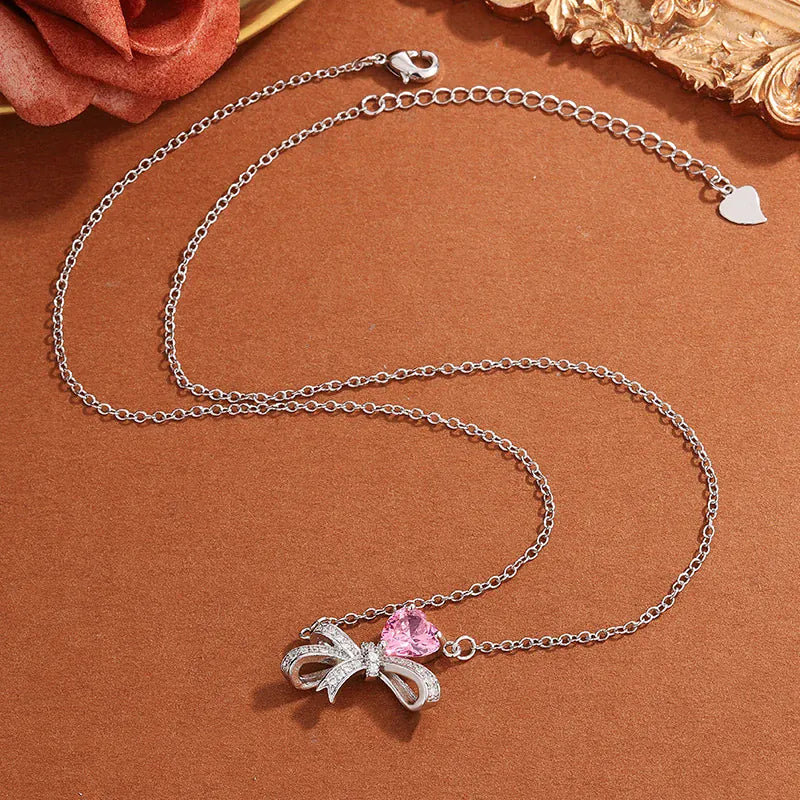 KissICON KissIcon Exquisite Pink Heart Zircon Pendant Necklace