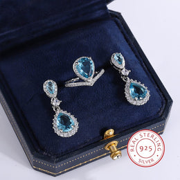 KissICON KissIcon Exquisite Silver Jewelry Set - Blue Zircon Drops