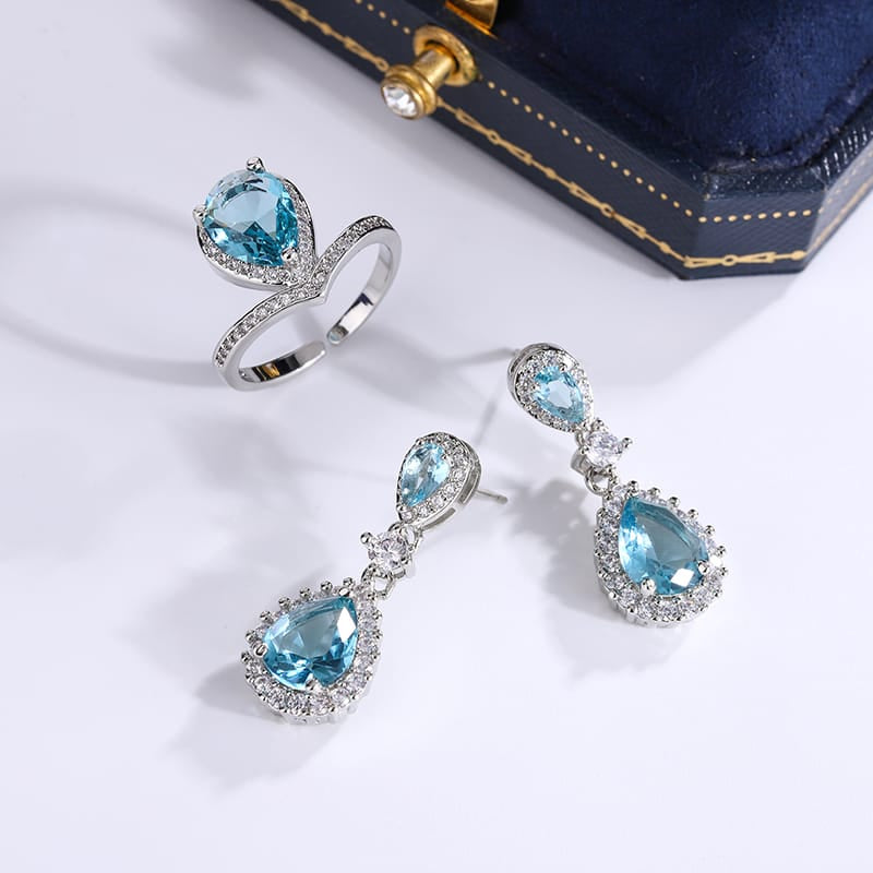 KissICON KissIcon Exquisite Silver Jewelry Set - Blue Zircon Drops