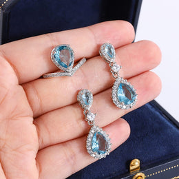 KissICON KissIcon Exquisite Silver Jewelry Set - Blue Zircon Drops