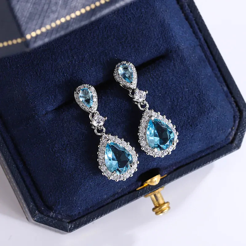 KissICON KissIcon Exquisite Silver Jewelry Set - Blue Zircon Drops