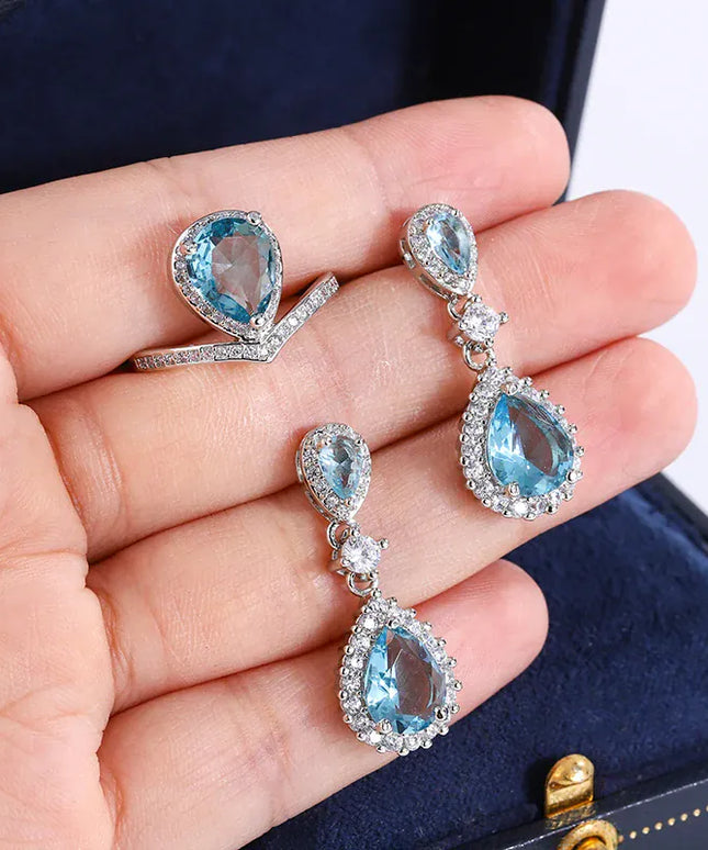 KissICON KissIcon Exquisite Silver Jewelry Set - Blue Zircon Drops